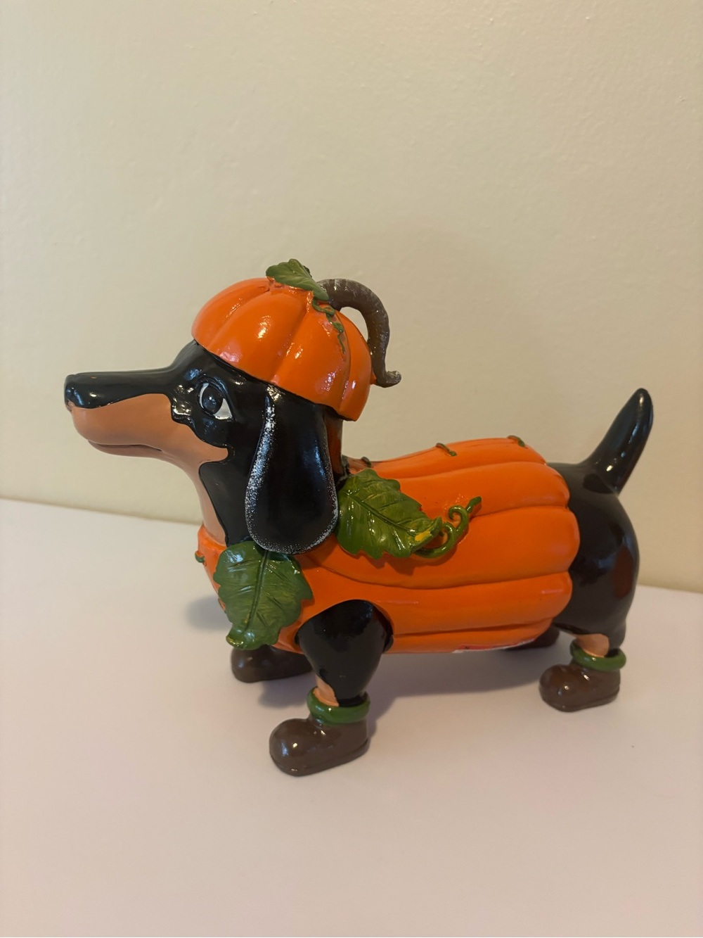 Orange Pumpkin Dachshund Dog Figurine - Decorative Pet Statue